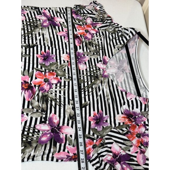 Catherines 3X Floral Stripe Knit Top Plus Size Short Sleeve Everyday Style - Picture 7 of 7